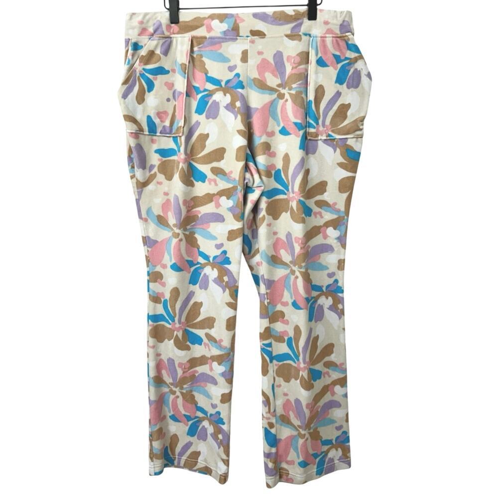 Juicy Couture 1X Floral Velour Pants Wide Leg Y2K Retro Lounge Pink Blue
